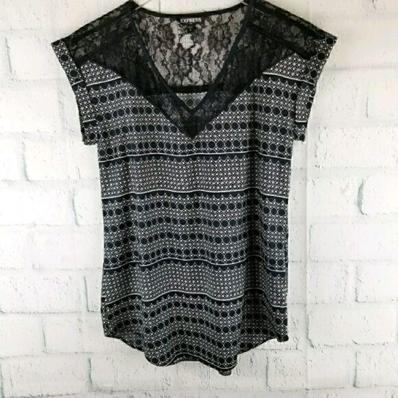 EXPRESS Capped Sleeve with Lace Accent. Size S. - Picture 1 of 8